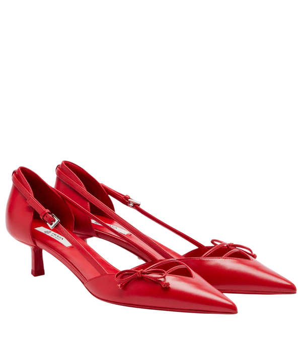 Zapatos de tacón de piel con detalle de lazo de Prada