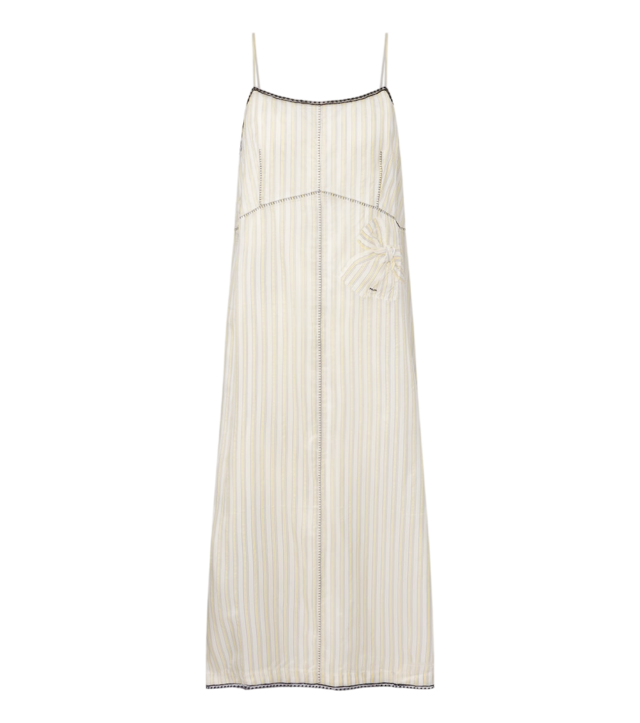 Robe midi rayée à détail nœud Prada