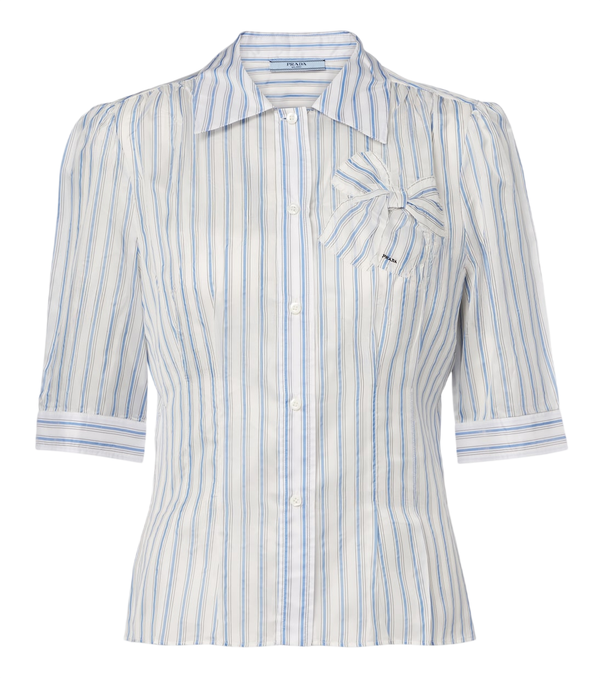 Camisa a rayas con detalle de lazo de Prada