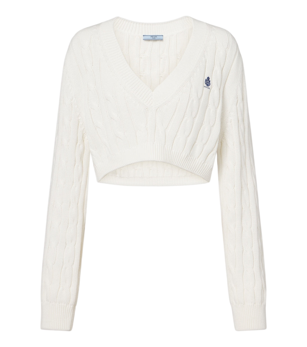 Prada Cable-knit cropped cotton sweater