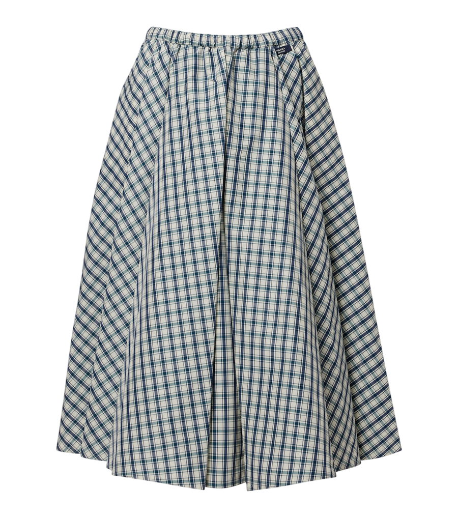 Falda midi de chambray en mezcla de algodón a cuadros de Prada