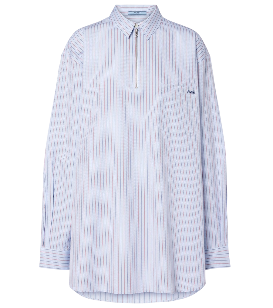 Camisa oversize de algodón con rayas chevron de Prada