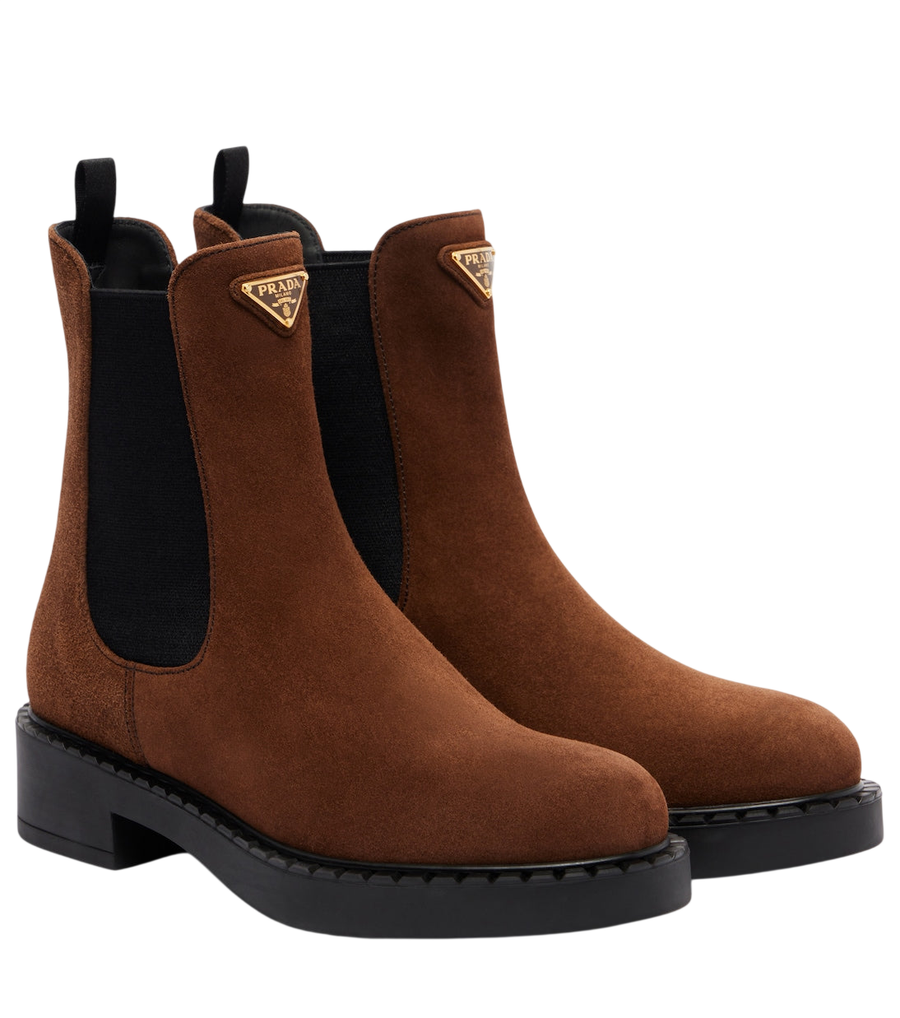 Prada Chocolate suede Chelsea boots