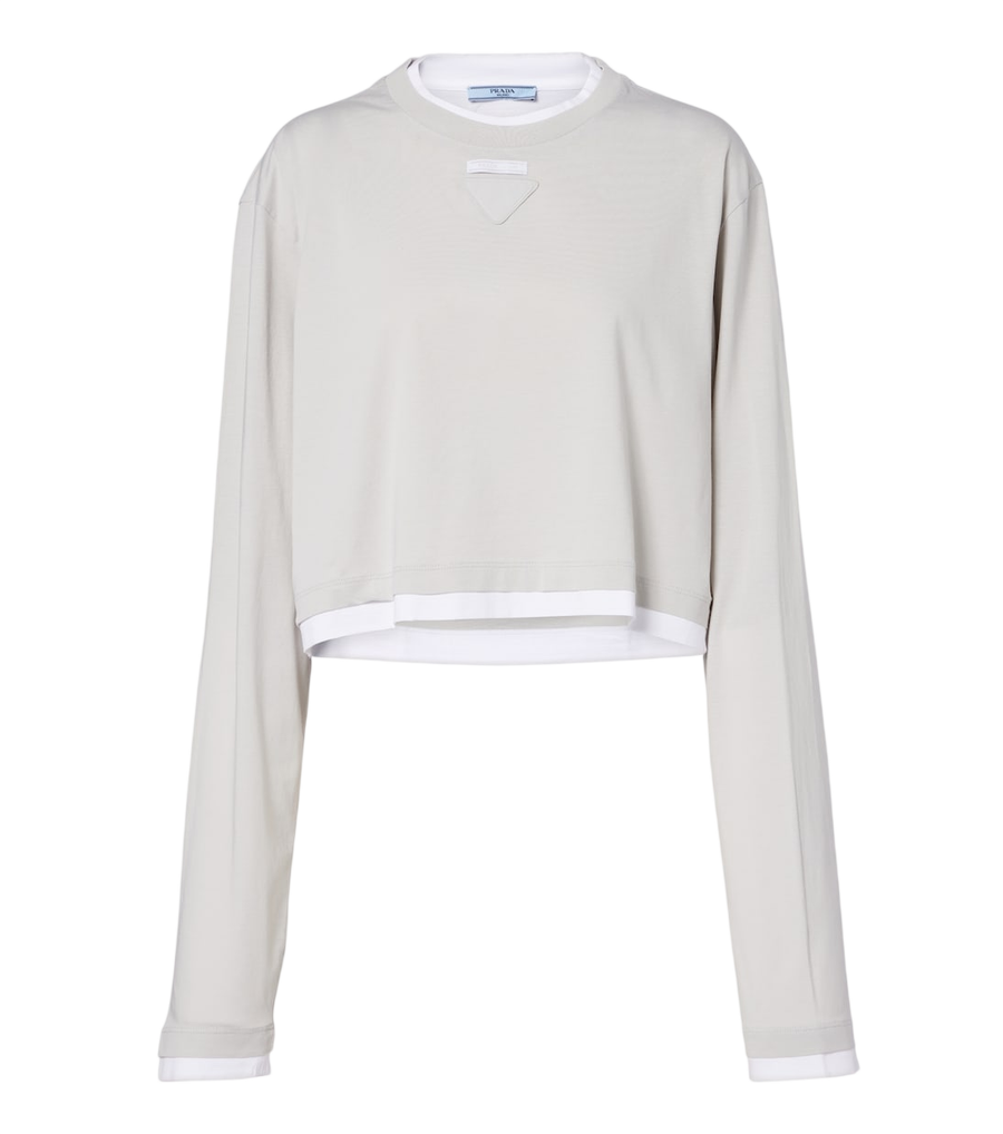 Top de punto piqué y jersey de algodón de Prada