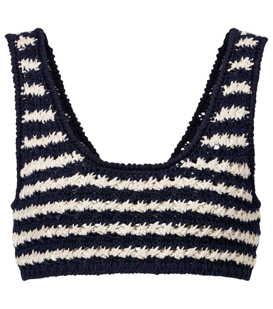Top corto de algodón a rayas de crochet de Prada