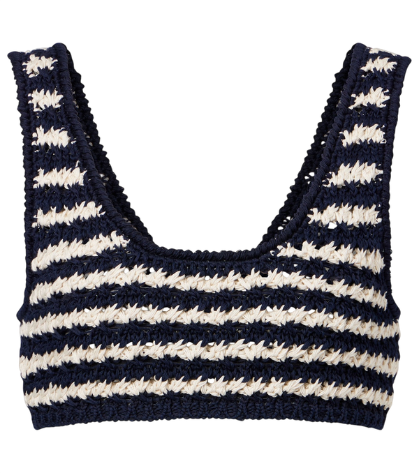 Top corto de algodón a rayas de crochet de Prada