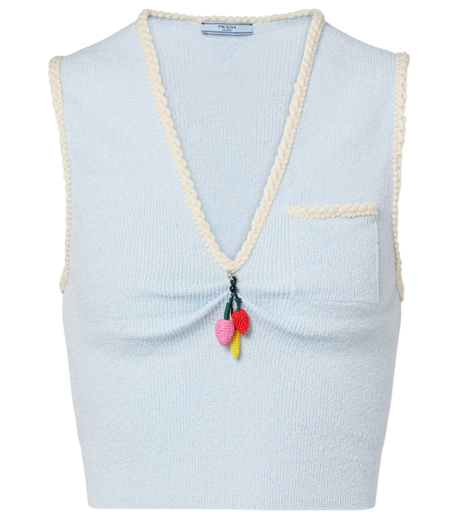 Prada Embellished cotton-blend bouclé crop top