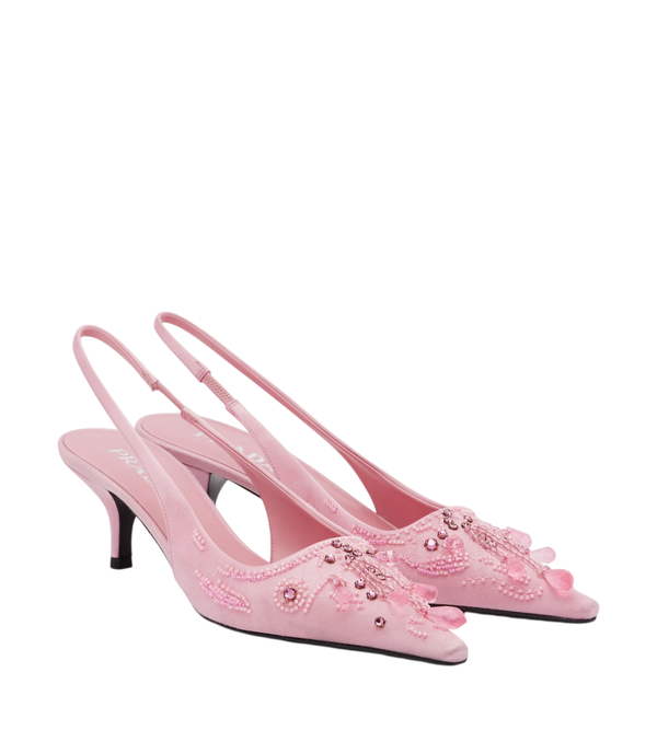 Zapatos destalonados de satén con adornos de Prada