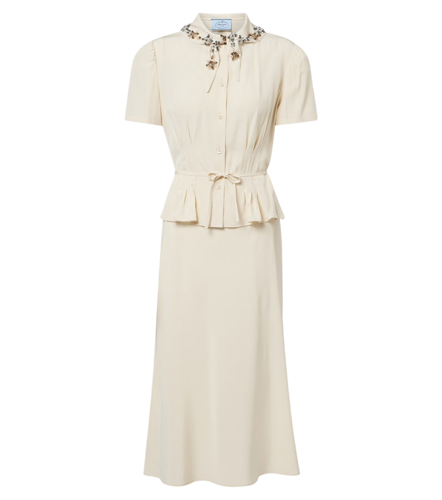 Prada Vestido midi em crepe de seda com aplicações