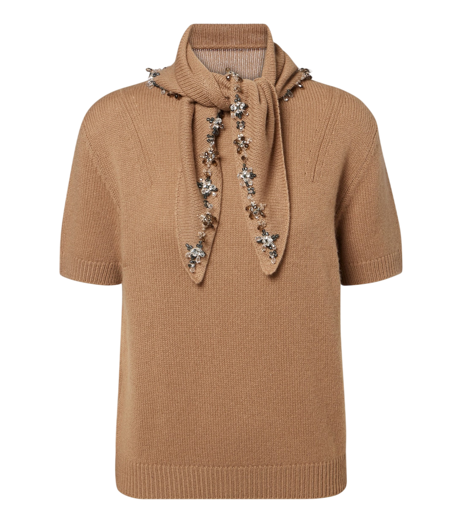 Prada Embellished tie-neck cashmere sweater