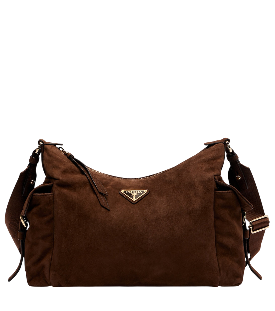 Prada Explore Large suede shoulder bag