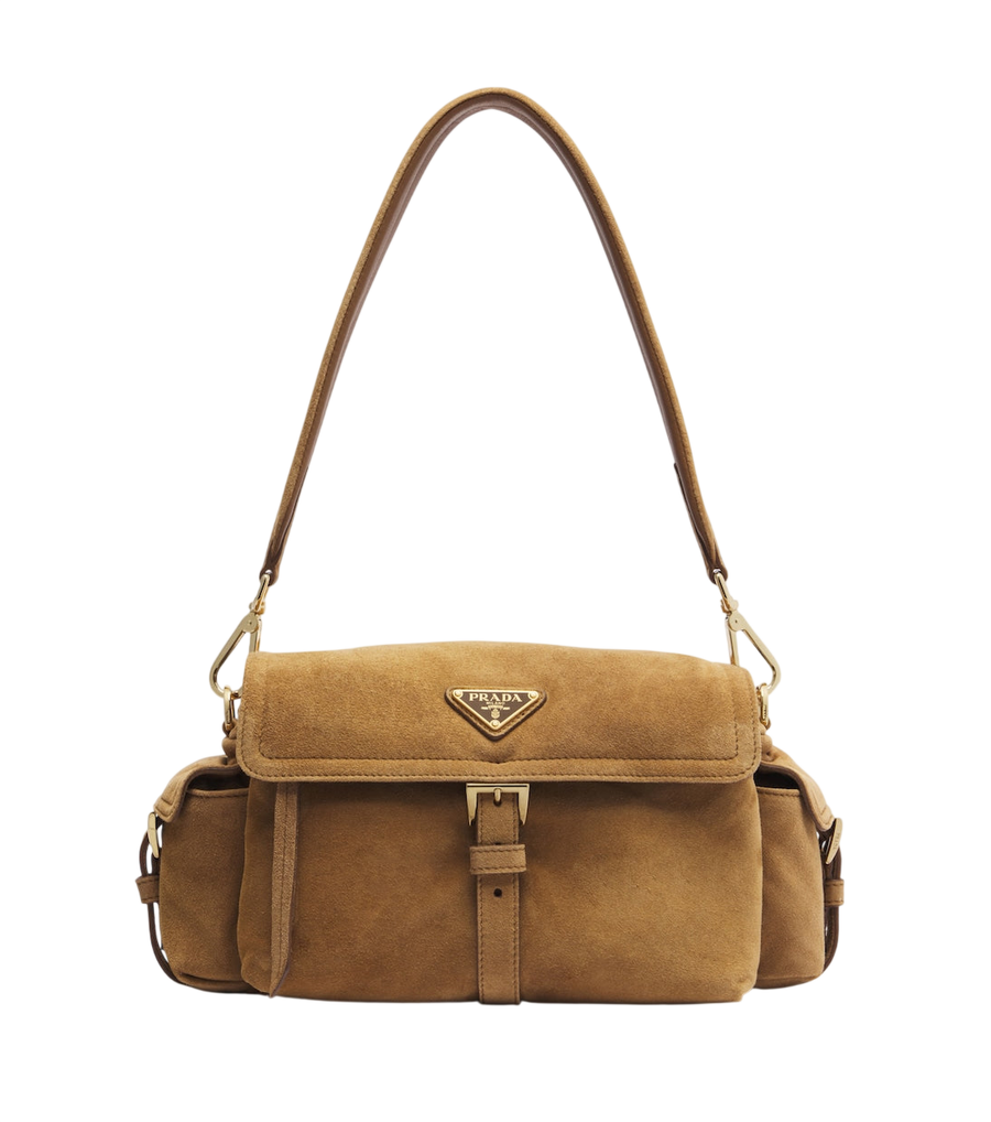 Prada Explore Medium suede shoulder bag