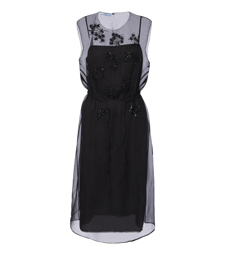 Prada Floral-appliqué silk midi dress