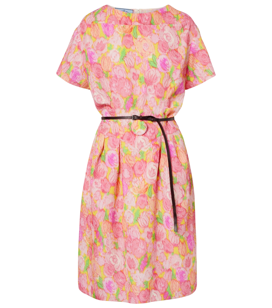 Prada Floral silk-blend cloqué midi dress