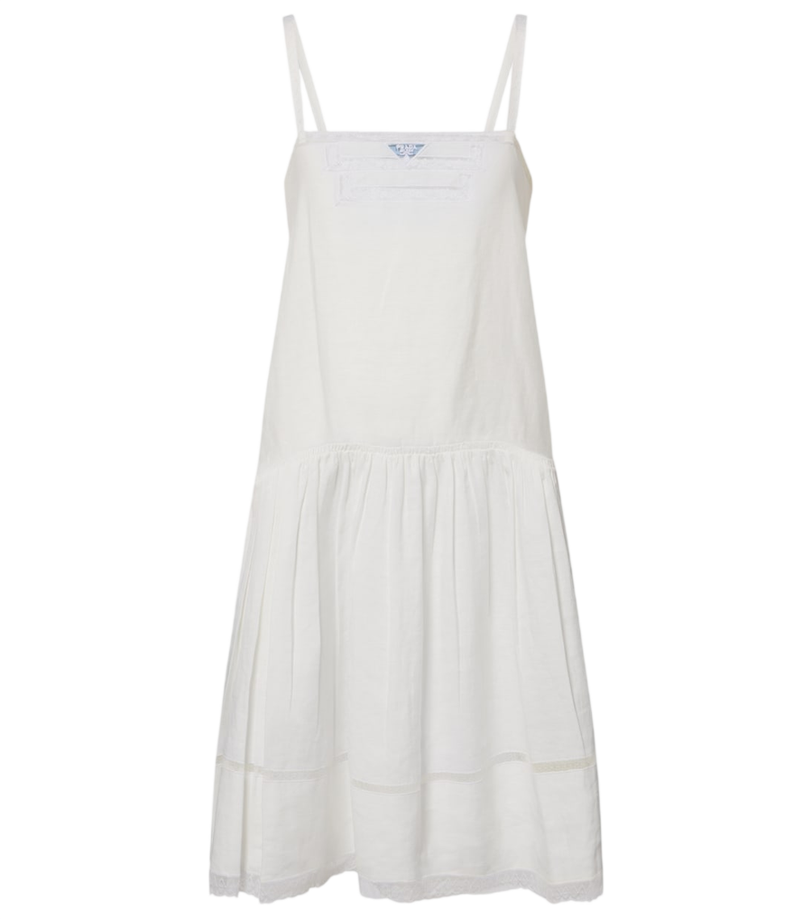 Minivestido de lino con ribete de encaje de Prada