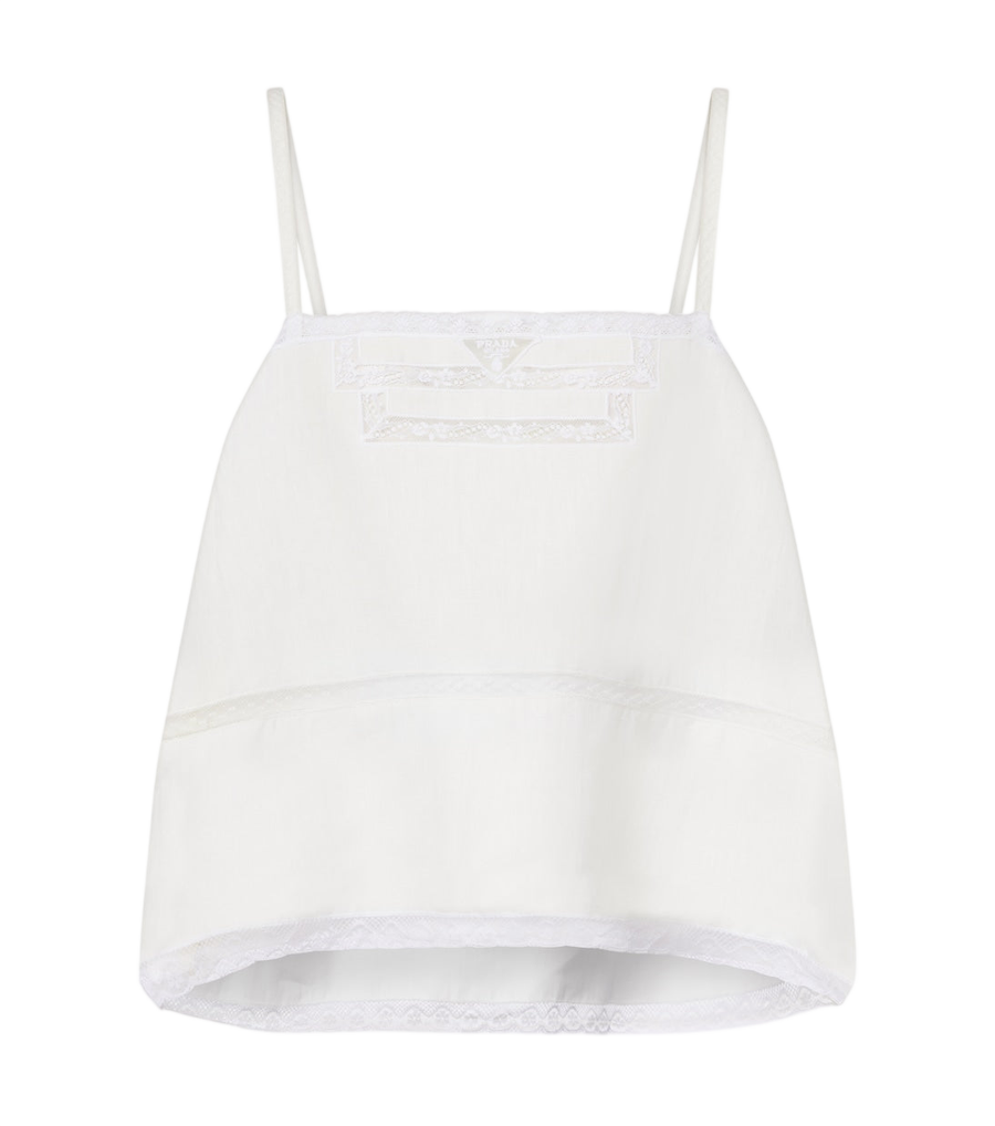 Prada Lace-trimmed linen top