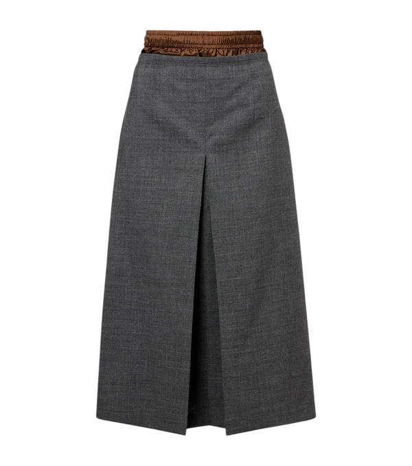 Prada Layered pleated wool midi skirt