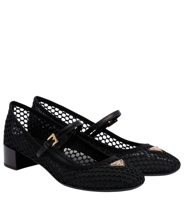 Prada Décolleté Mary Jane in rete con finiture in pelle