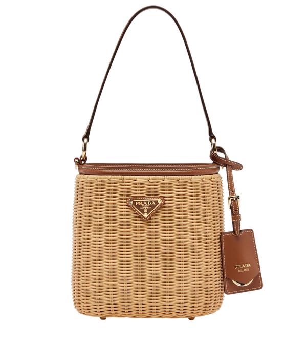 Prada Borsa a secchiello in vimini con finiture in pelle