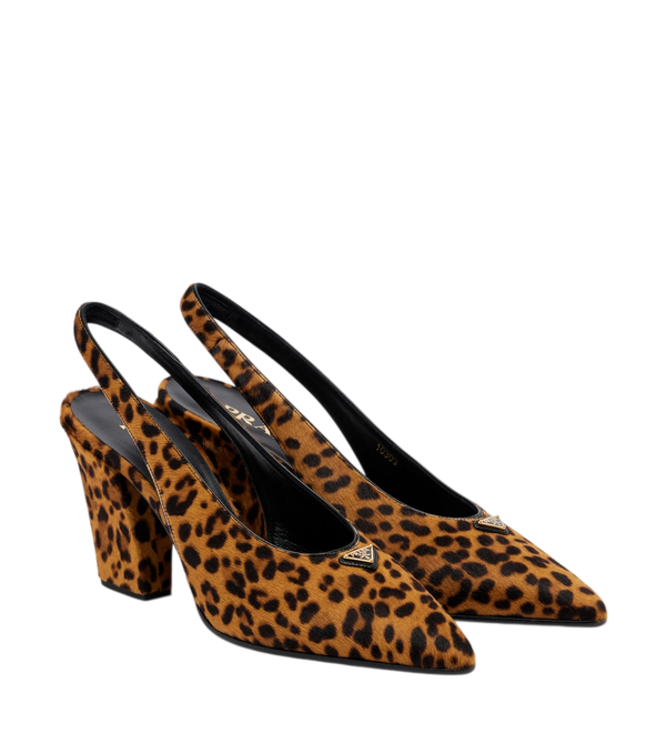 Prada Décolleté slingback in pelle di vitello con stampa leopardata