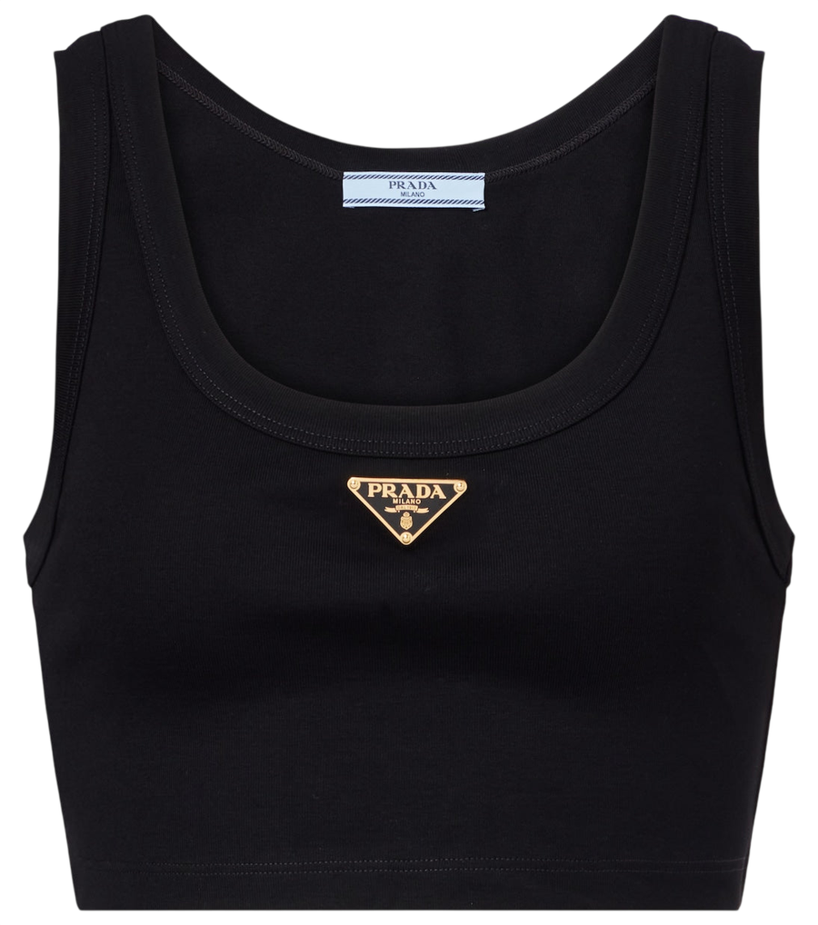 Haut court en coton à logo Prada