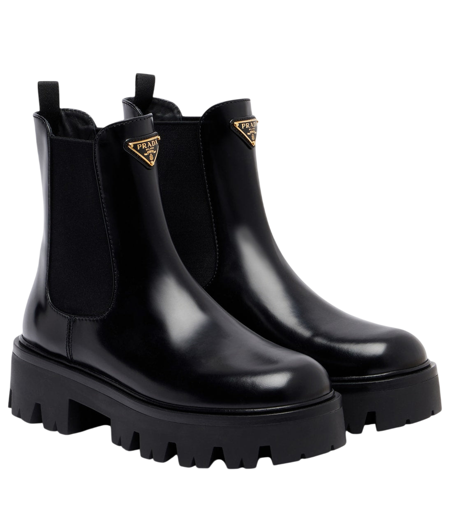 Prada Logo leather platform Chelsea boots