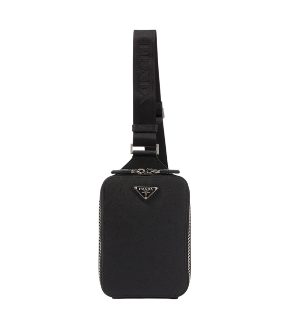 Borsa a tracolla in pelle con logo Prada