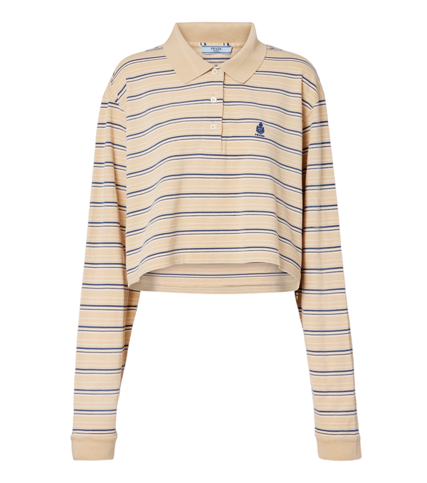 Prada Camisa polo listrada de algodão piqué com logótipo