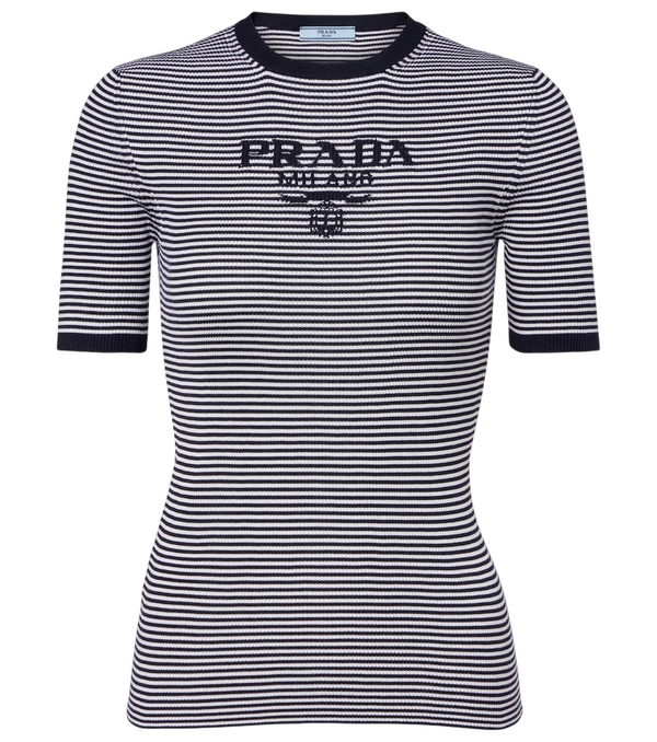 Prada Pulôver de seda listrado com logótipo
