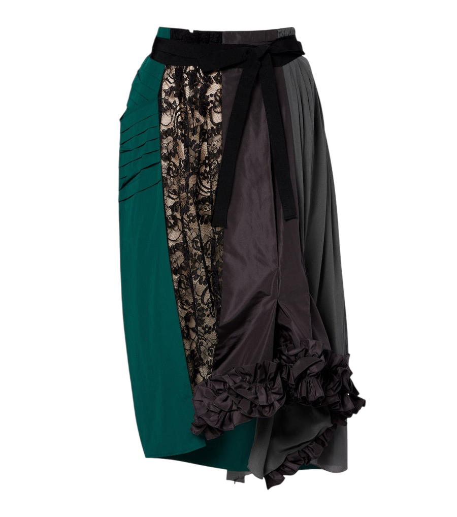 Prada Paneled belted midi skirt