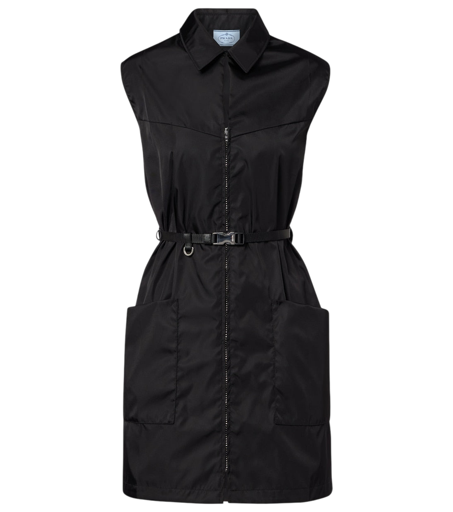 Minivestido con cremallera y cinturón en Re-Nylon de Prada