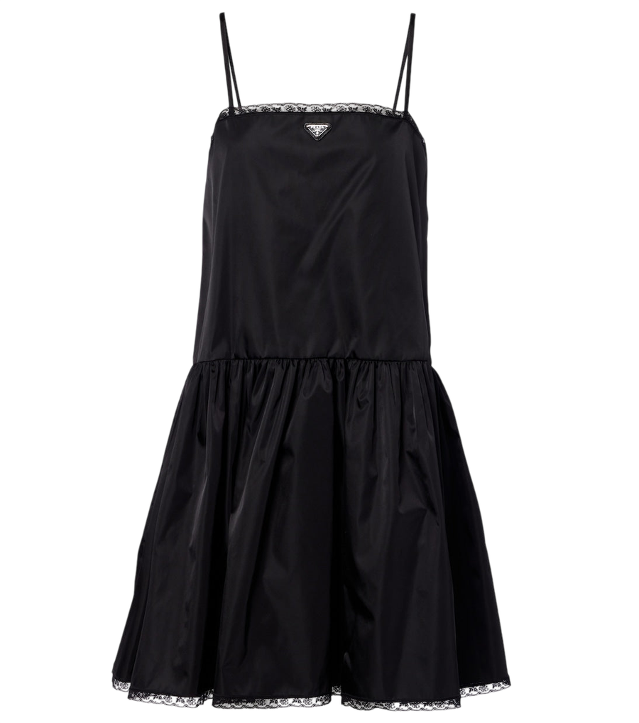 Minivestido de Re-Nylon con ribete de encaje de Prada