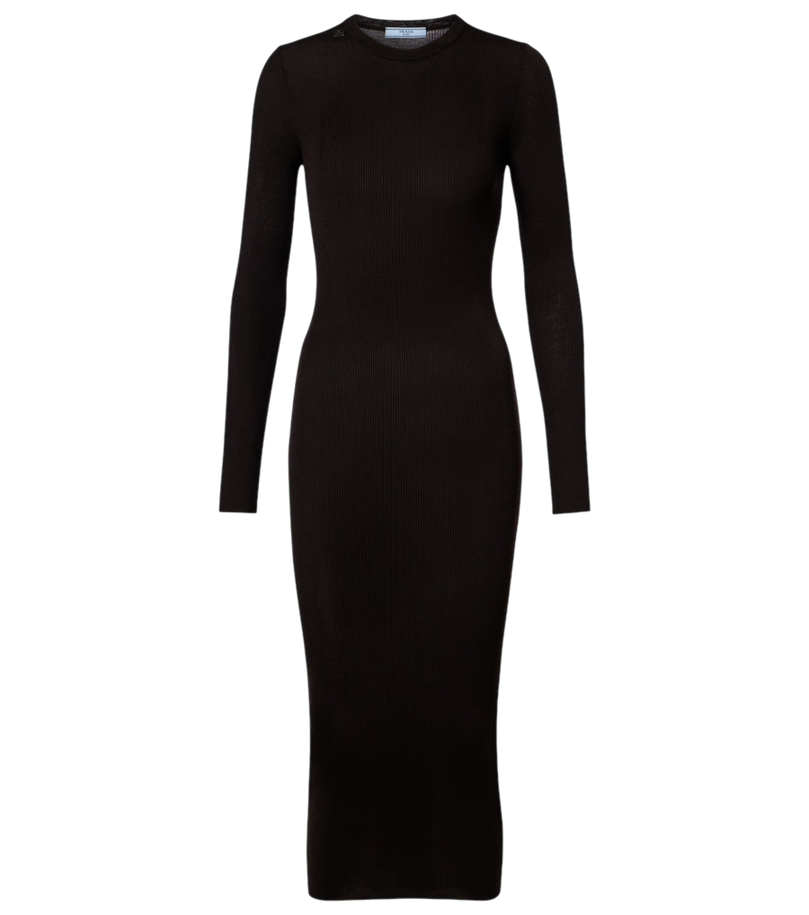 Vestido midi de Prada en punto canalé de lana virgen