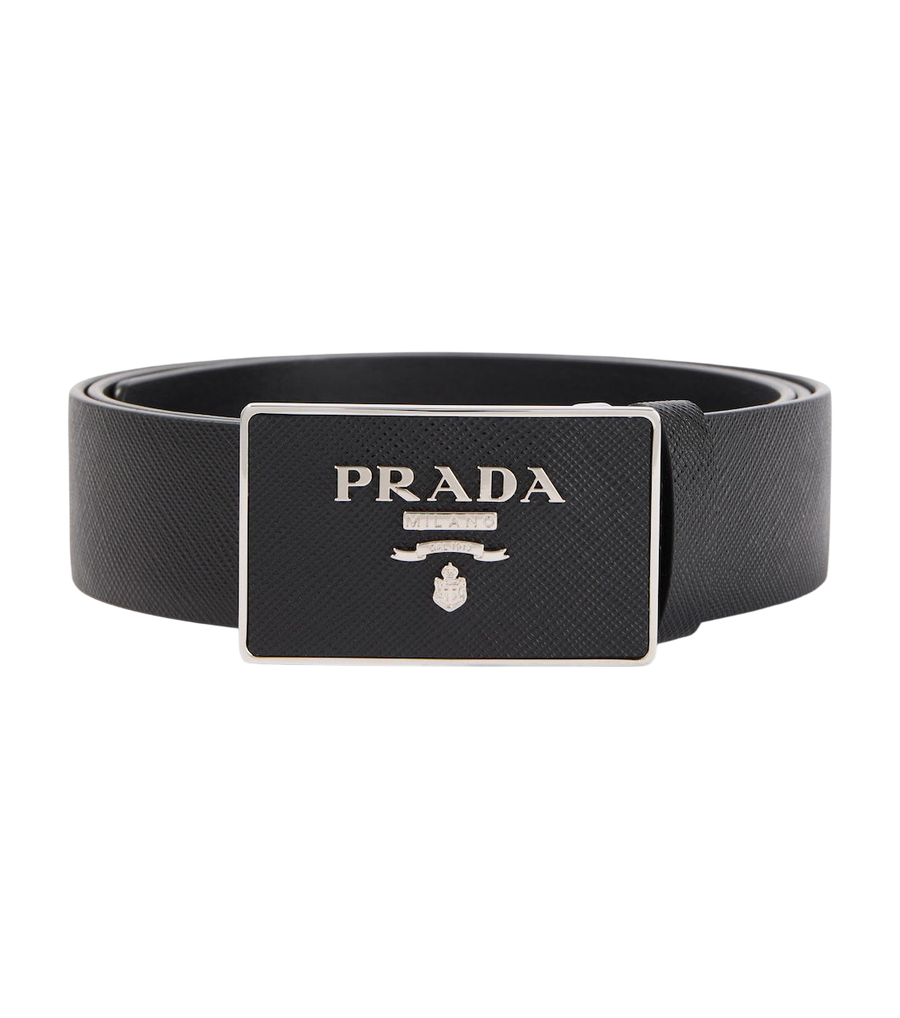 Prada Saffiano leather logo belt