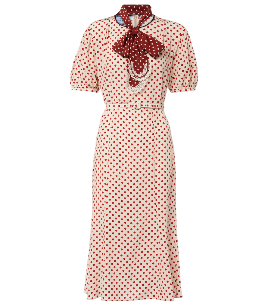 Robe midi Prada en soie à pois avec détail foulard