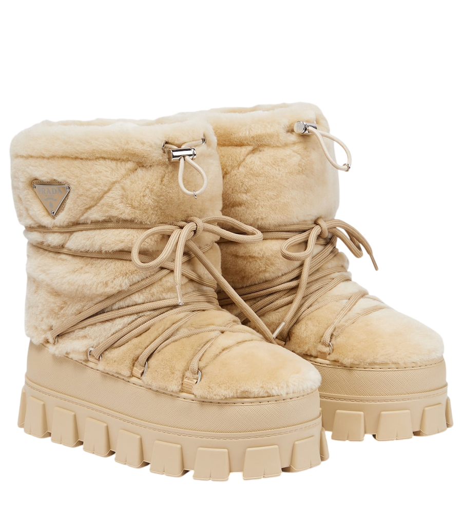 Prada Shearling and leather snow boots