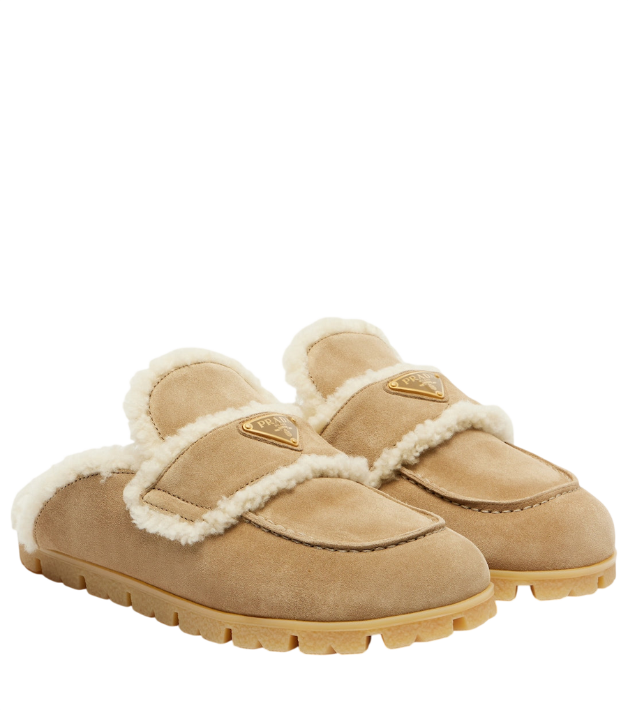 Prada Shearling-lined suede mules