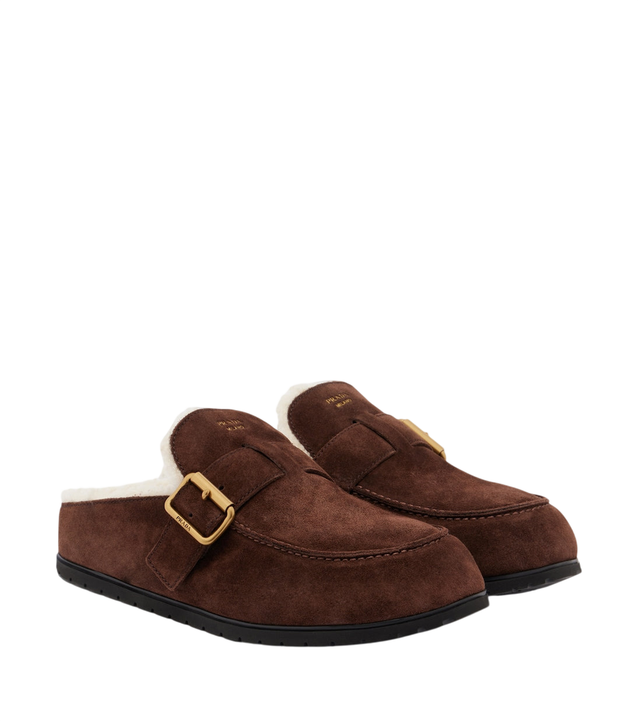 Prada Shearling-lined suede mules