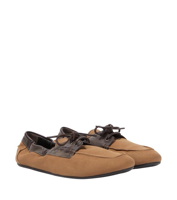 Prada Shuffle leather-trimmed canvas boat shoes