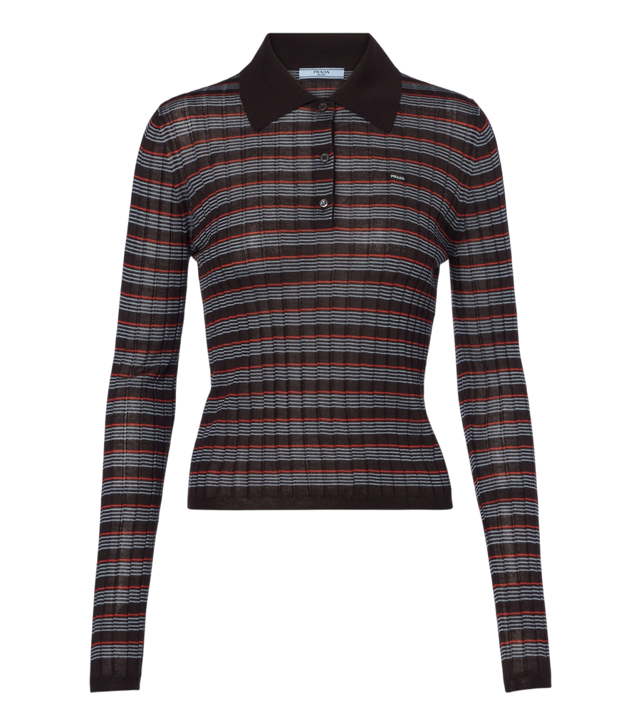 Prada Striped cashmere and silk polo sweater