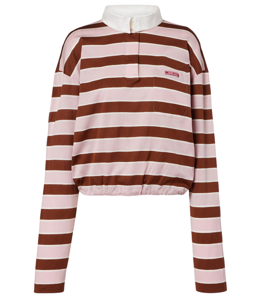 Prada Striped cropped cotton jersey polo shirt