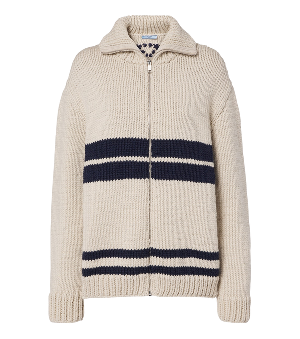Prada Striped wool zip-up cardigan