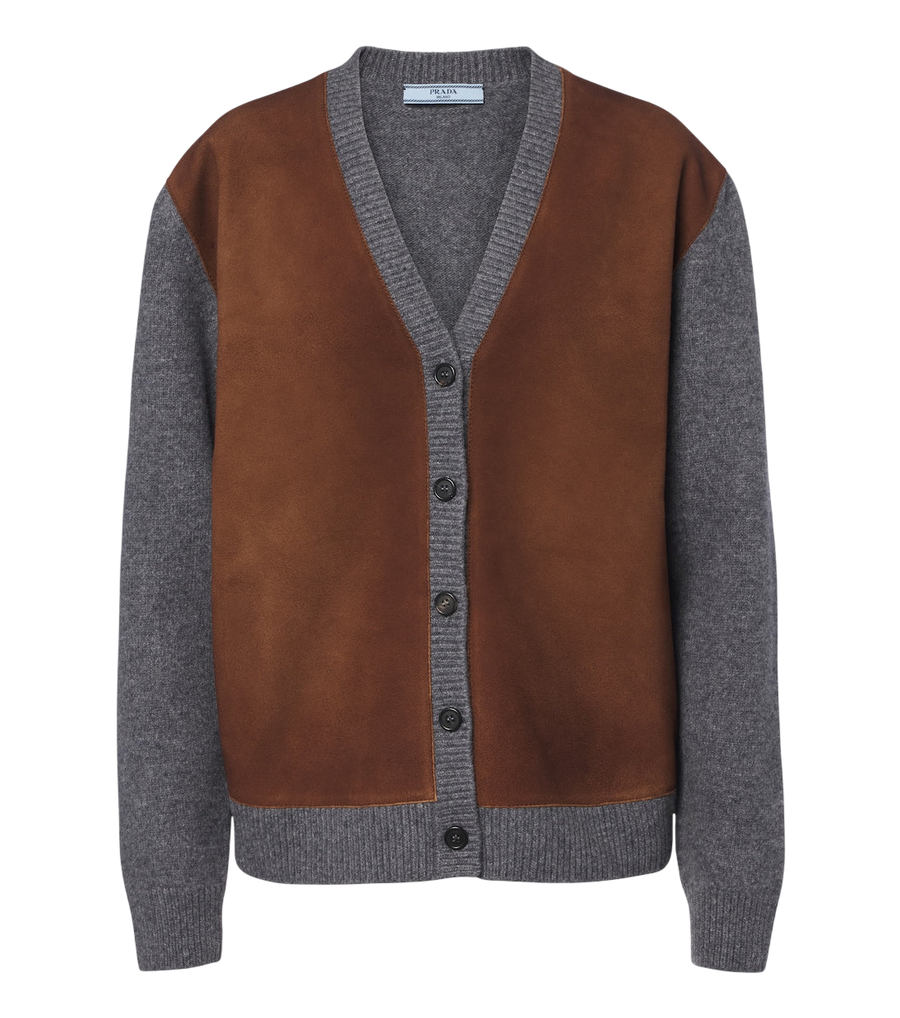 Prada Suede-trimmed virgin wool cardigan