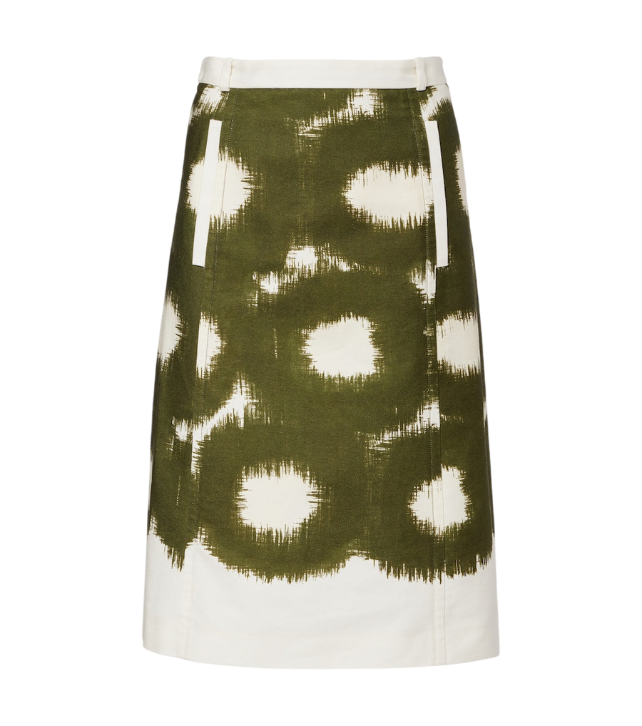 Falda midi de lona de algodón con efecto tie-dye de Prada
