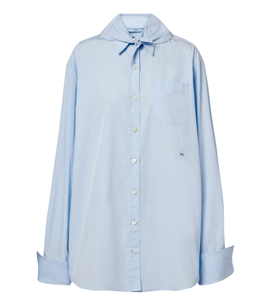 Chemise en popeline de coton à col noué Prada