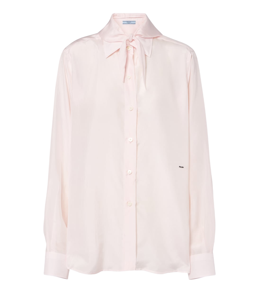 Camisa de popelina de seda con cuello lazada de Prada