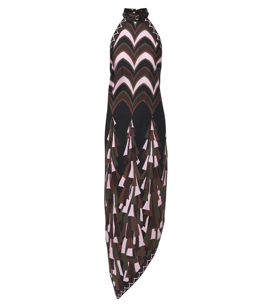 Vestido midi de sarga de seda con cuello halter Pucci Baiadera