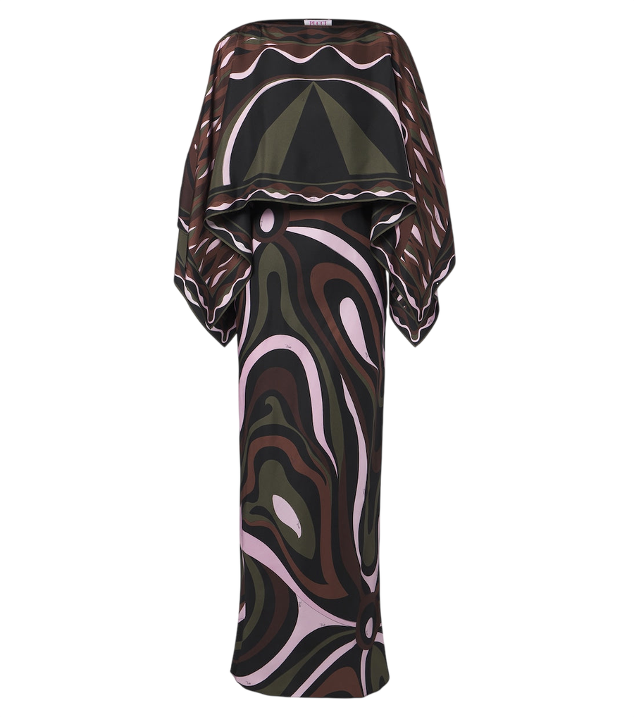 Pucci abito da sera Marmo e Dune in twill di seta con cappa