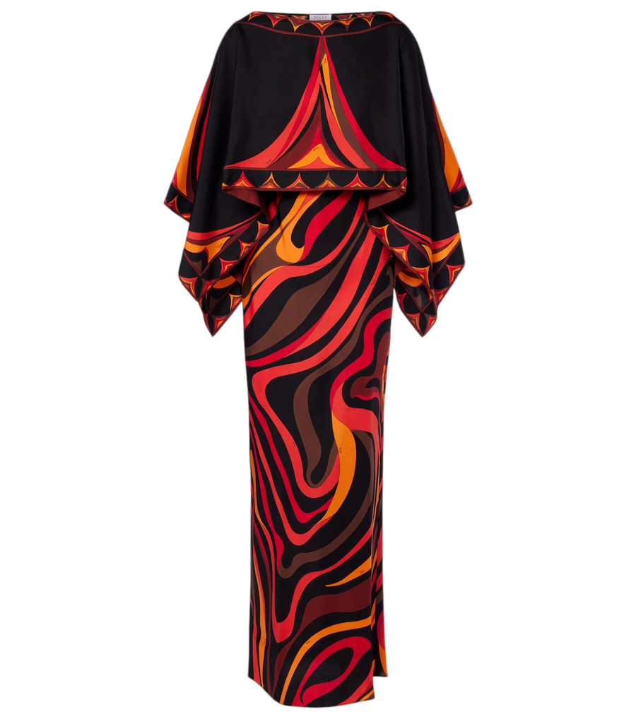 Vestido de sarga de seda con capa de Pucci Marmo y Fari