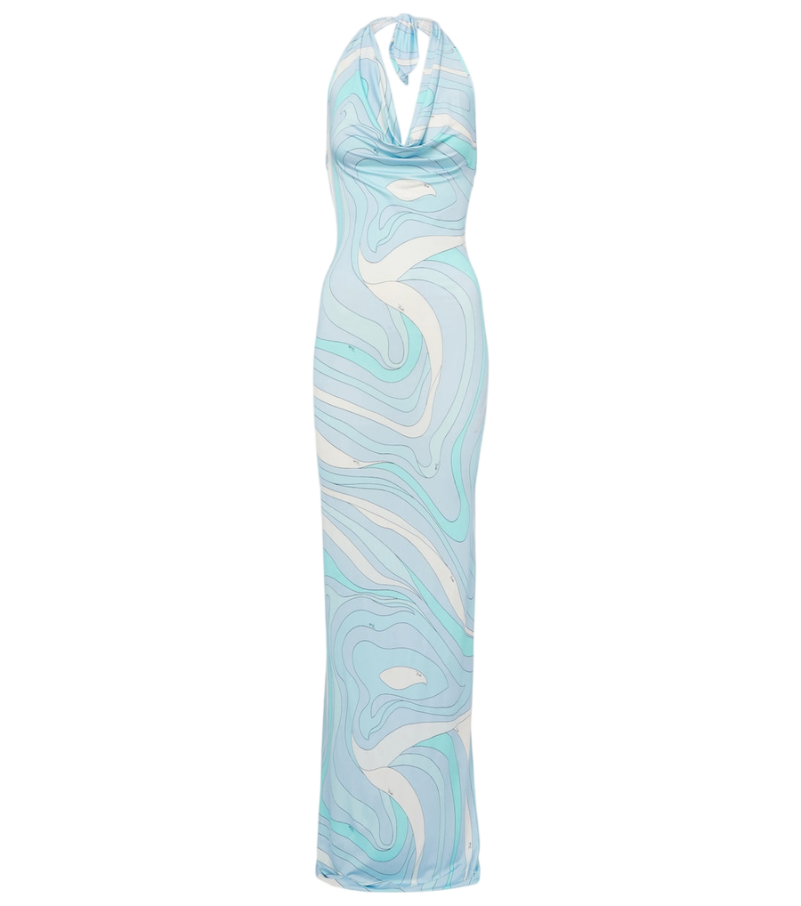 Pucci Marmo halterneck satin jersey maxi dress